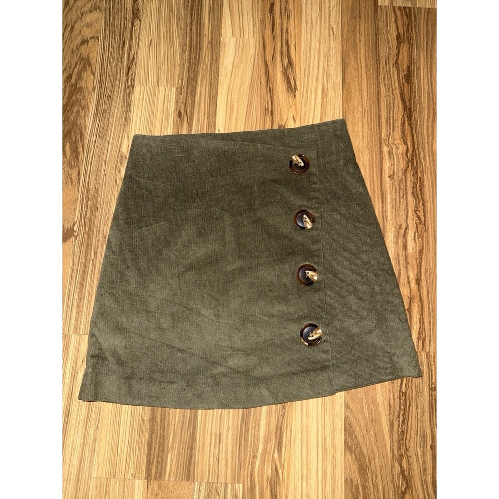 Altar'd State Small Corduroy Wrap Skirt asymmetrical big buttons‎ Olive Green